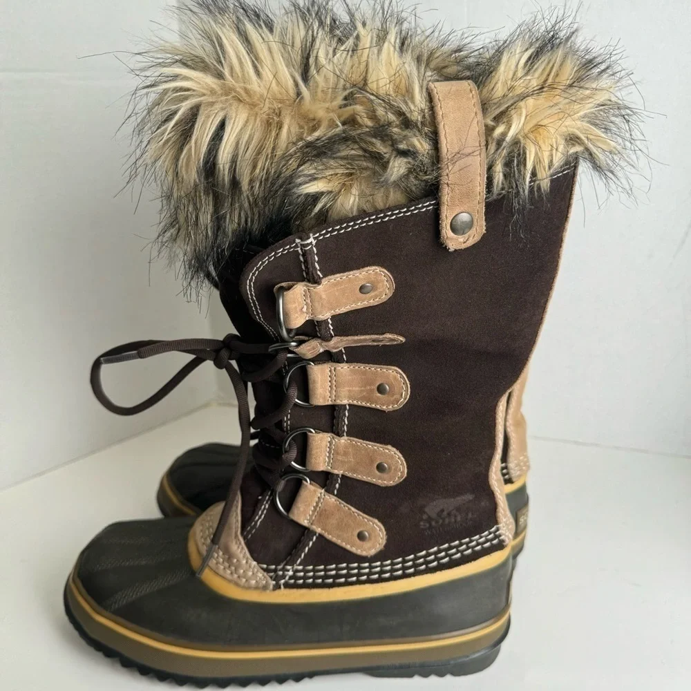 Sorel Women’s Joan Of Artic Brown Lace Up Lined Faux Fur Snow Winter Boots